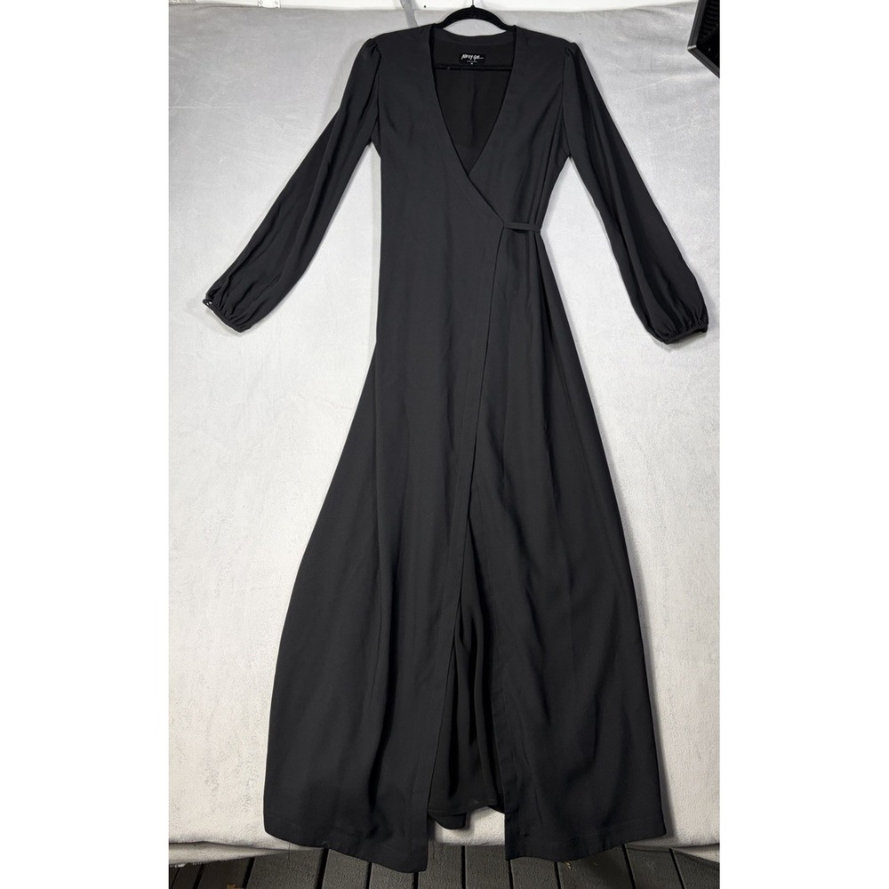 Nasty Gal Collection  Wrap Long Dress Ties At Waist Long Sleeve Black Size M